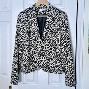 Calvin Klein Women’s Blazer Animal Print Black White Tan Excellent Cond…